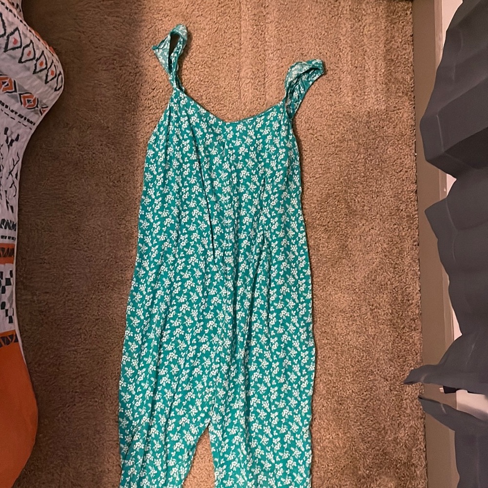Turquoise, floral Jumpsuit; Medium; the nines by Hyatt